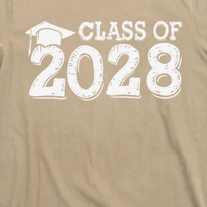 Class Of 2028 Grow With Me Handprints Space On Back T-Shirt