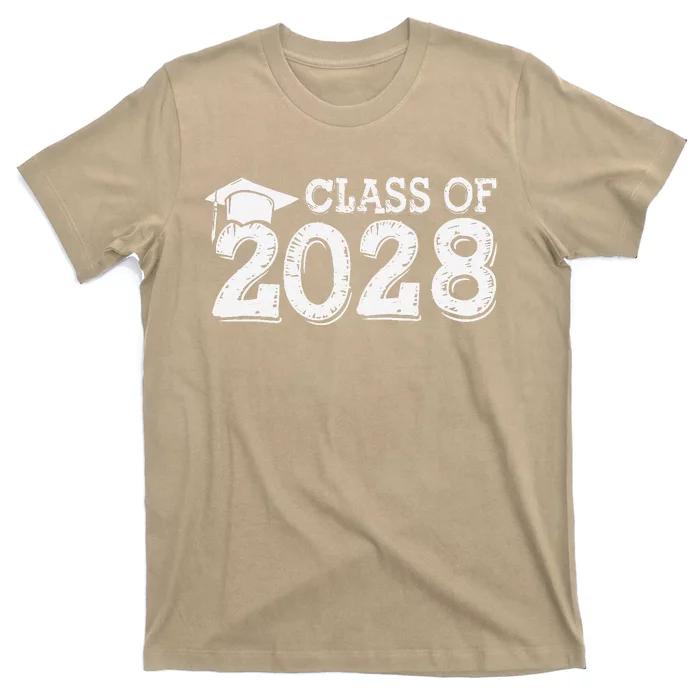 Class Of 2028 Grow With Me Handprints Space On Back T-Shirt