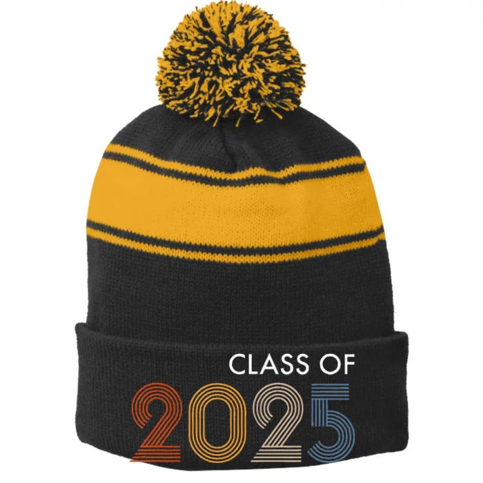 Class Of 2025 College University High School Future Graduate Stripe Pom Pom Beanie