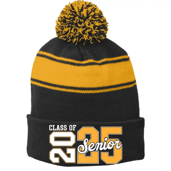 Class Of 2025 Senior 2025 Back To School 2025 Graduation 25 Stripe Pom Pom Beanie