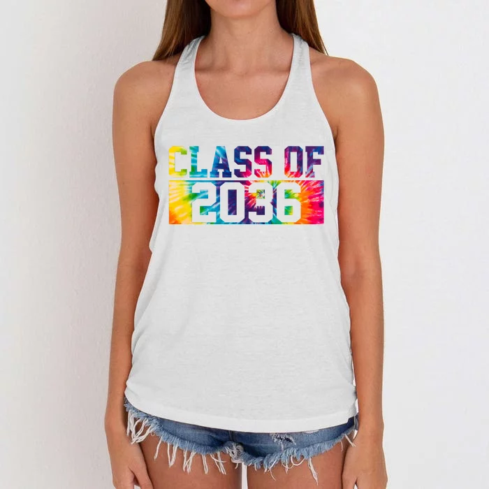 Class Of 2036 Graduation First Day Tie Dye Women's Knotted Racerback Tank