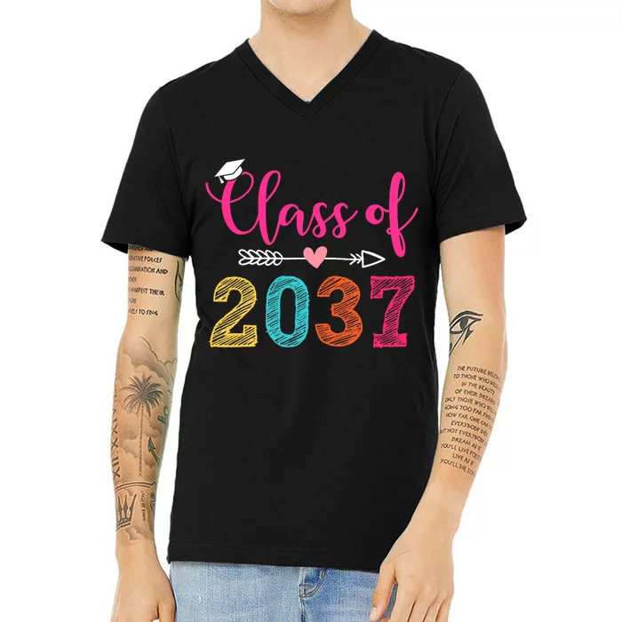 Class Of 2037 Pre K Grow With Me Graduation V-Neck T-Shirt