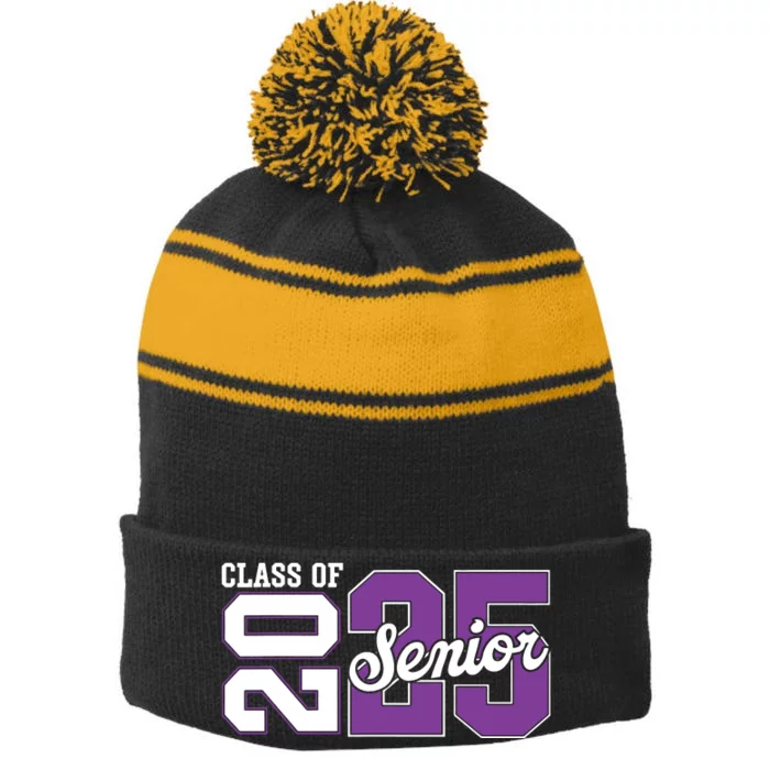 Class Of 2025 Senior 2025 Back To School 2025 Graduation 25 Stripe Pom Pom Beanie