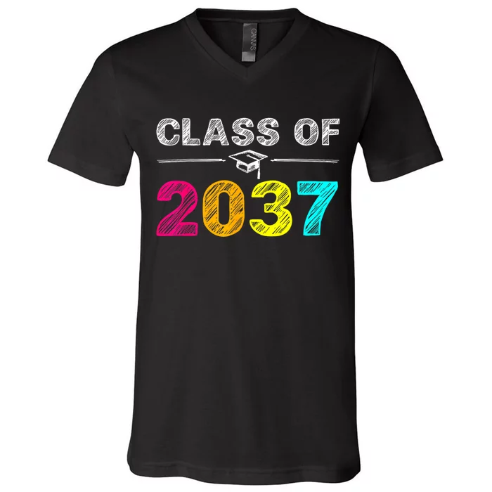 Class Of 2037 Grow With Me First Day Of School Graduation V-Neck T-Shirt