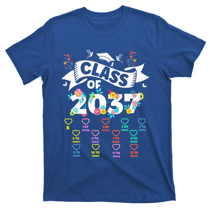 Class Of 2037 Grow With Me Checklist Graduation Floral T-Shirt