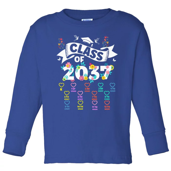 Class Of 2037 Grow With Me Checklist Graduation Floral Toddler Long Sleeve Shirt