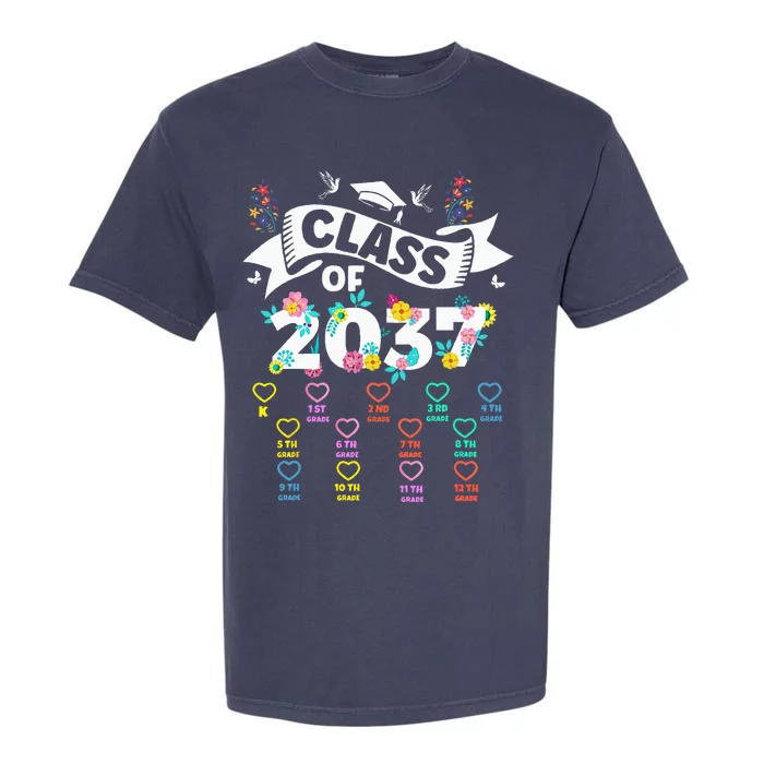 Class Of 2037 Grow With Me Checklist Graduation Floral Garment-Dyed Heavyweight T-Shirt