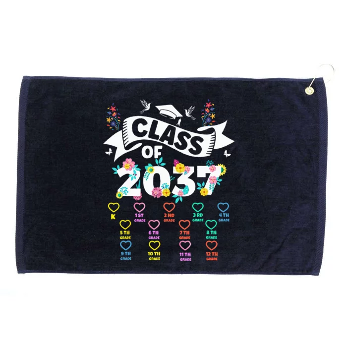 Class Of 2037 Grow With Me Checklist Graduation Floral Grommeted Golf Towel