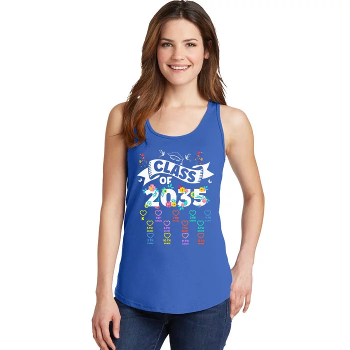 Class Of 2035 Grow With Me Checklist Graduation Floral Ladies Essential Tank