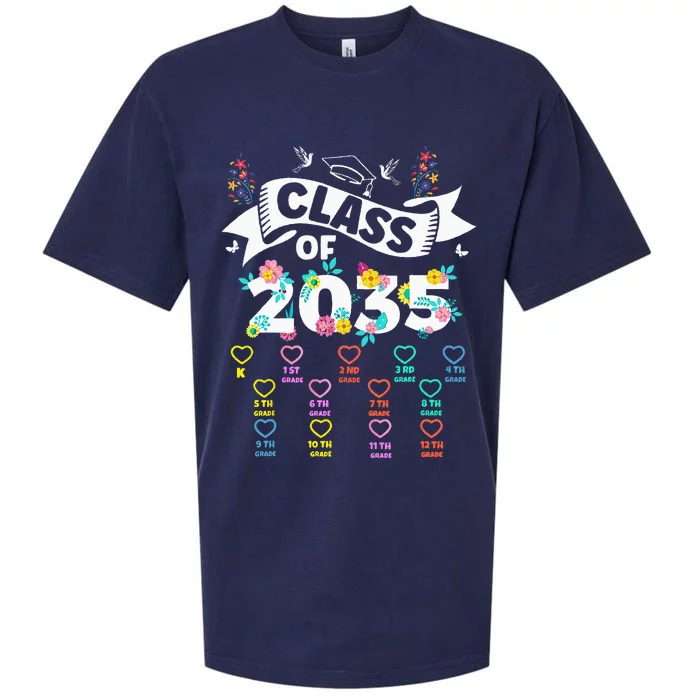 Class Of 2035 Grow With Me Checklist Graduation Floral Sueded Cloud Jersey T-Shirt