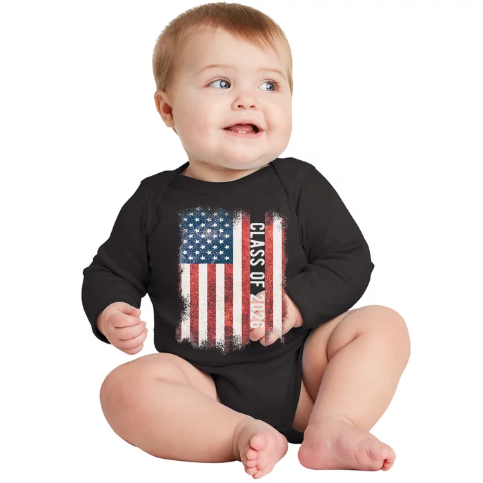 Class Of 2026 Patriotic American Flag Graduation Baby Long Sleeve Bodysuit