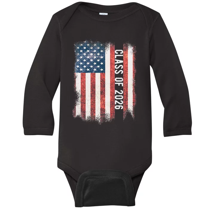 Class Of 2026 Patriotic American Flag Graduation Baby Long Sleeve Bodysuit