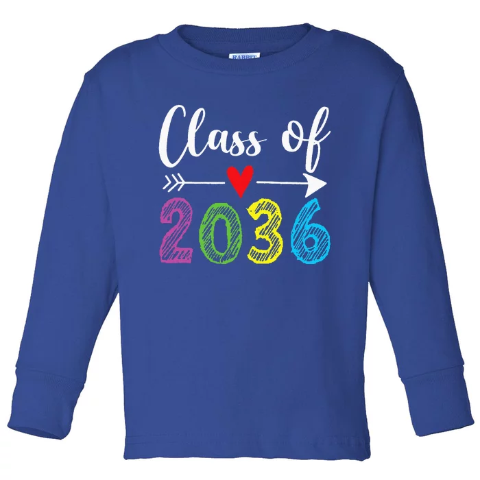 Class Of 2036 Grow With Me Prek Kindergarten Graduation Toddler Long Sleeve Shirt