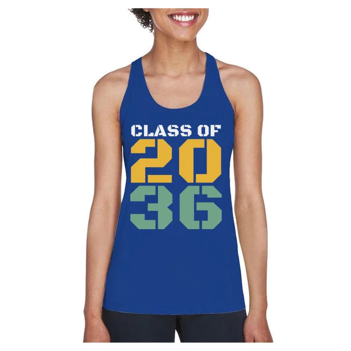 Class Of 2036 Grow With Me Graduation First Day Of School Women's Racerback Tank