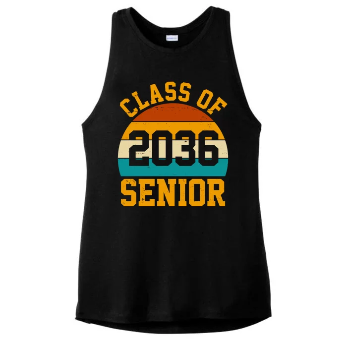 Class Of 2036 Senior Retro Sunset Ladies Tri-Blend Wicking Tank