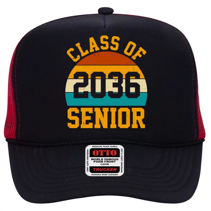 Class Of 2036 Senior Retro Sunset High Crown Mesh Trucker Hat