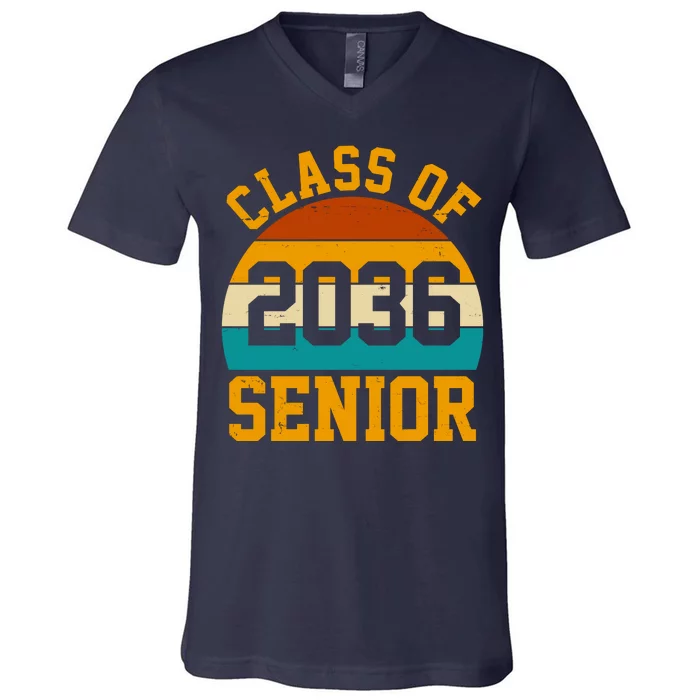 Class Of 2036 Senior Retro Sunset V-Neck T-Shirt