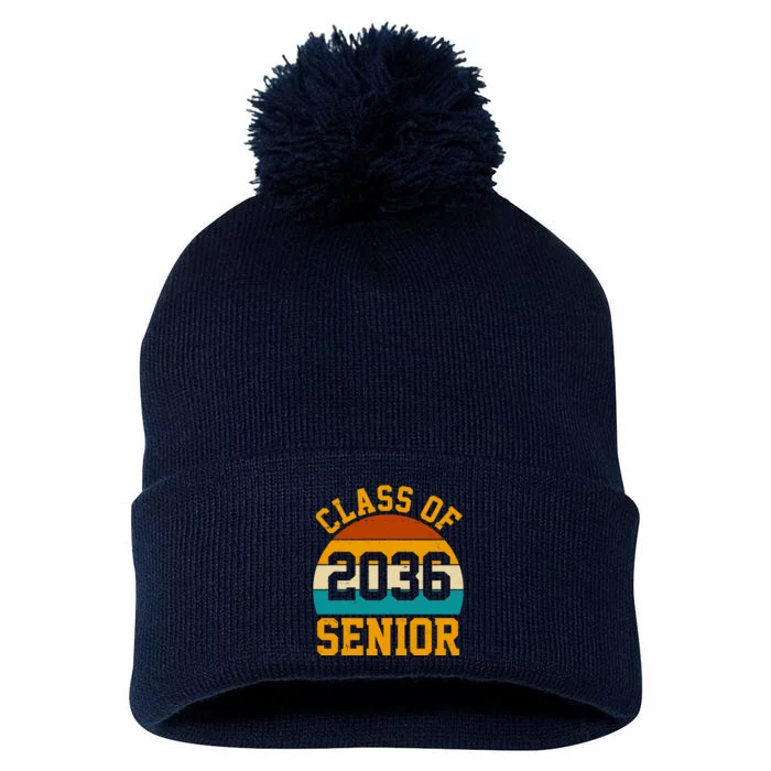 Class Of 2036 Senior Retro Sunset Pom Pom 12in Knit Beanie