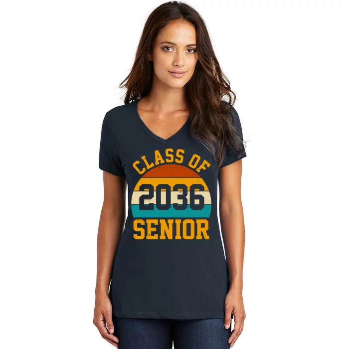 Class Of 2036 Senior Retro Sunset Women's V-Neck T-Shirt