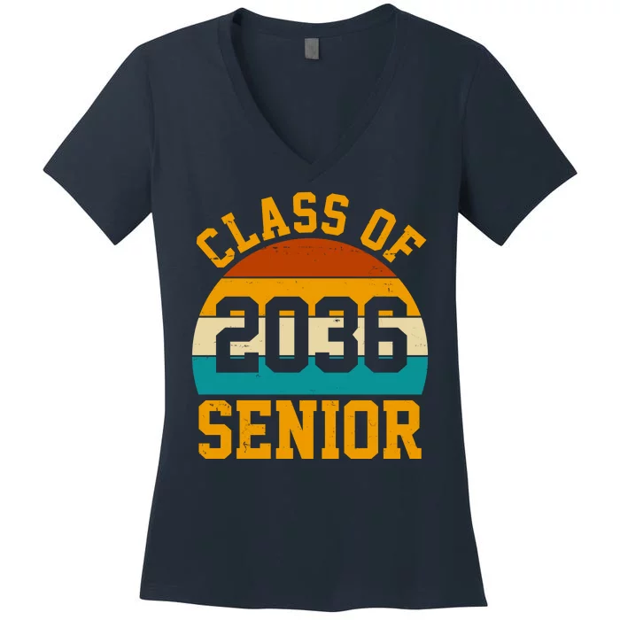 Class Of 2036 Senior Retro Sunset Women's V-Neck T-Shirt