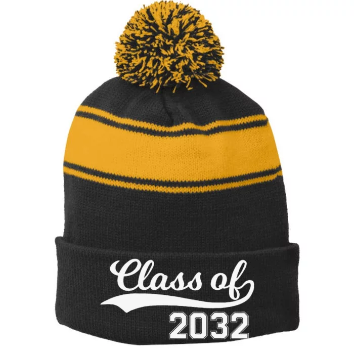 Class Of 2032 Grow With Me Funny First Day Of School Stripe Pom Pom Beanie