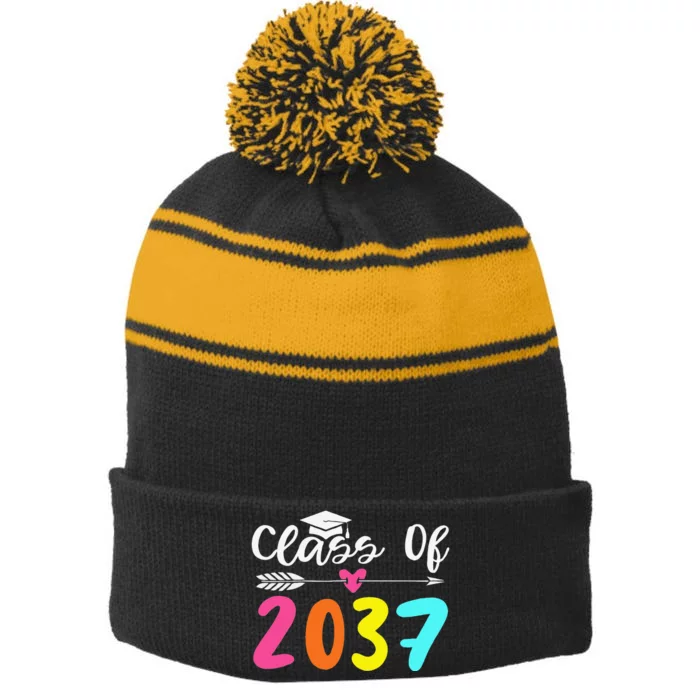 Class Of 2037 Grow With Me Graduation First Day Of School Love Stripe Pom Pom Beanie