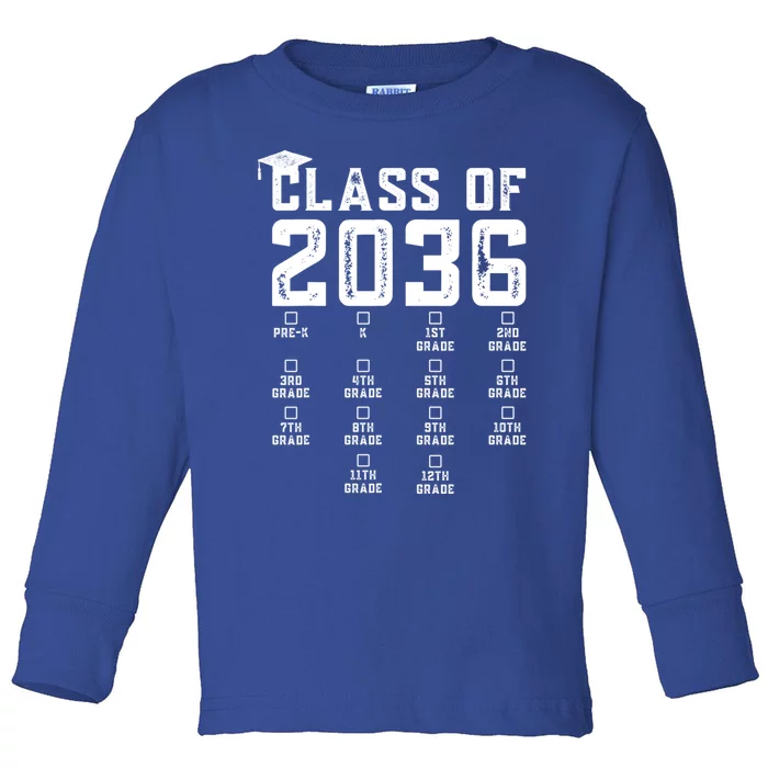 Class Of 2036 Grow With Me Shirt With Space For Checkmarks Toddler Long Sleeve Shirt