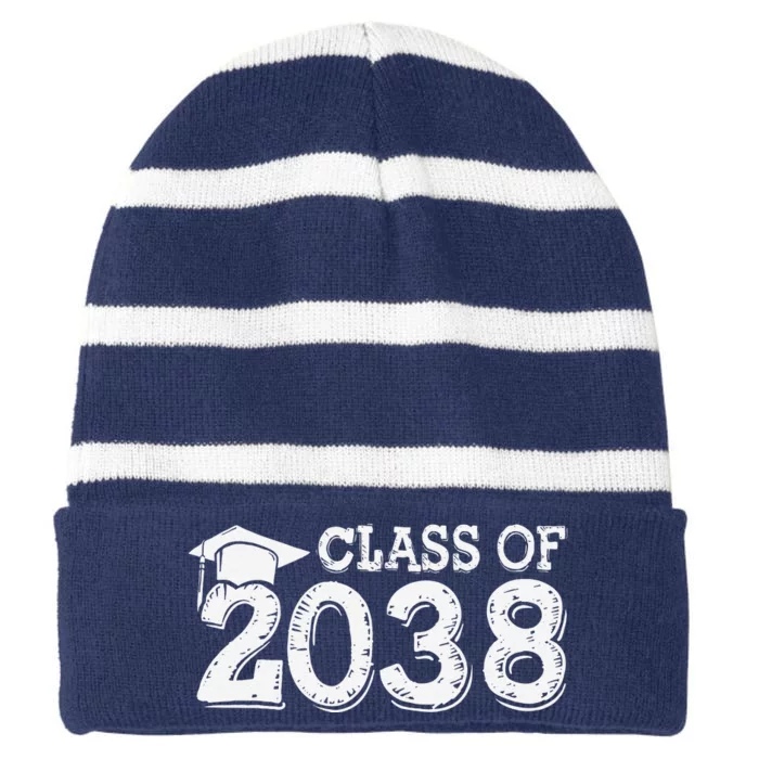 Class Of 2038 Grow With Me Handprints Space On Back Striped Beanie with Solid Band