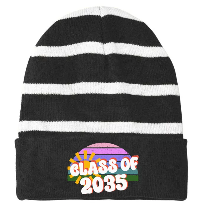 Class Of 2035 Back To School Rainbow Summer Sunshine Striped Beanie with Solid Band