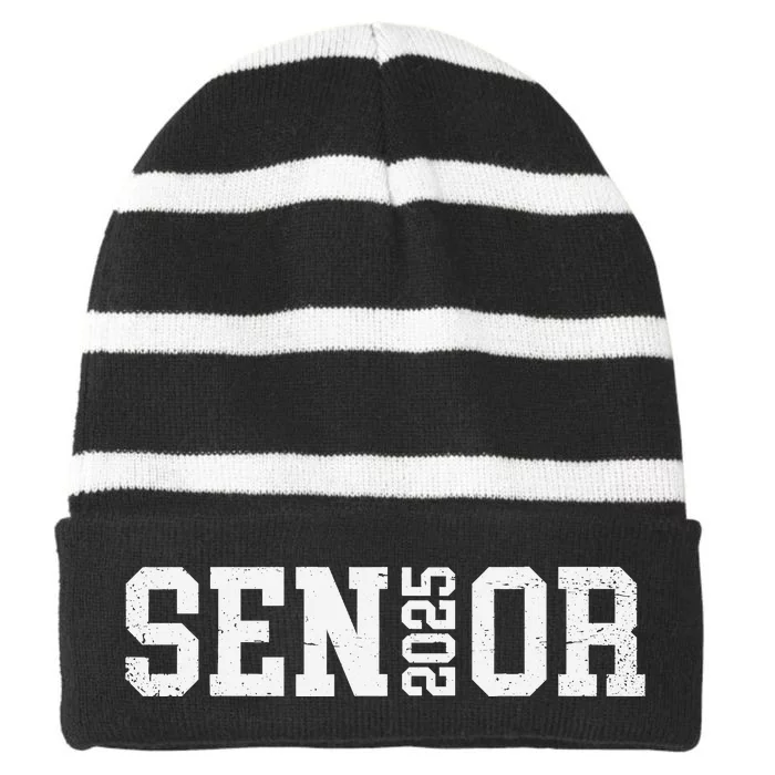 Class Of 2025 Senior 2025 Graduation 2025 Back To School Striped Beanie with Solid Band