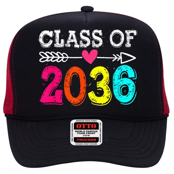 Class Of 2036 Grow With Me First Day Of School Graduation High Crown Mesh Trucker Hat