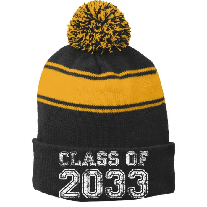 Class Of 2033 Grow With Me Graduation First Day Of School Funny Stripe Pom Pom Beanie