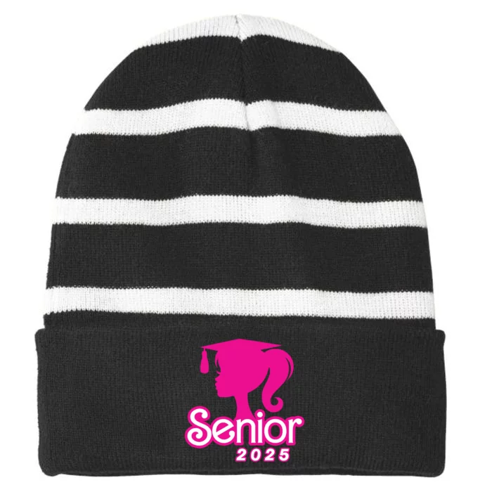 Class Of 2025 Senior Gifts Funny Seniors 2025 Girl Women Striped Beanie with Solid Band