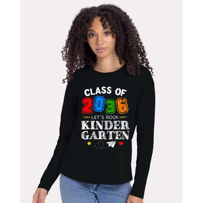 Class Of 2036 Lets Rock Kindergarten Back To School Womens Cotton Relaxed Long Sleeve T-Shirt