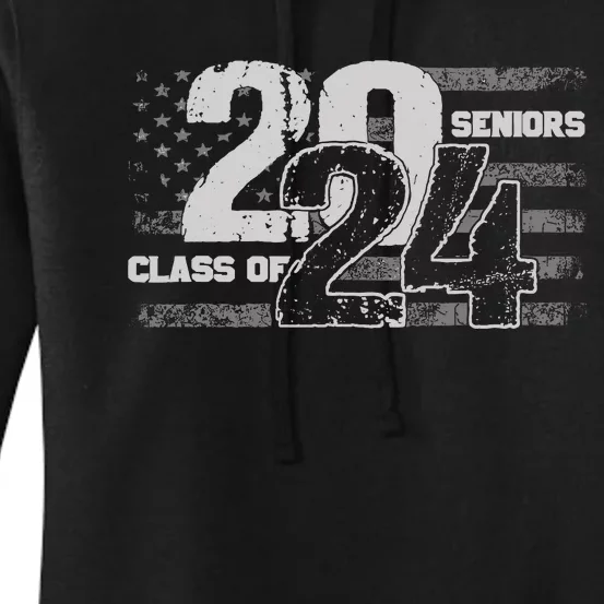 Class Of 2024 Distressed American Flag Seniors Women's Pullover Hoodie