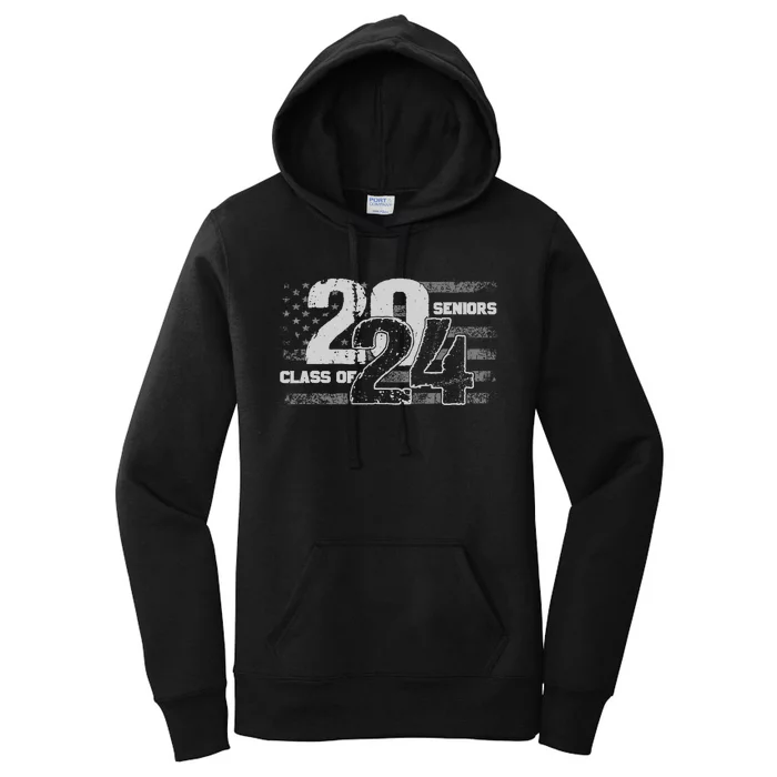 Class Of 2024 Distressed American Flag Seniors Women's Pullover Hoodie