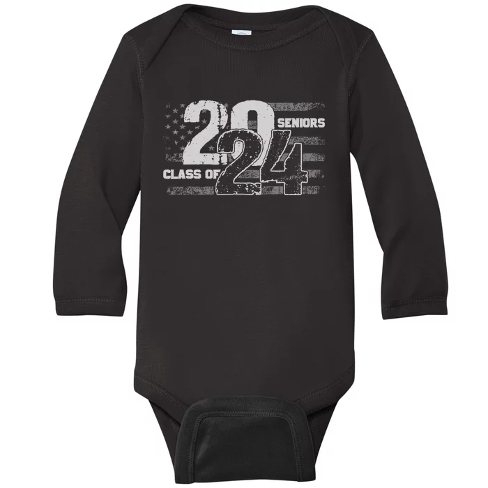 Class Of 2024 Distressed American Flag Seniors Baby Long Sleeve Bodysuit