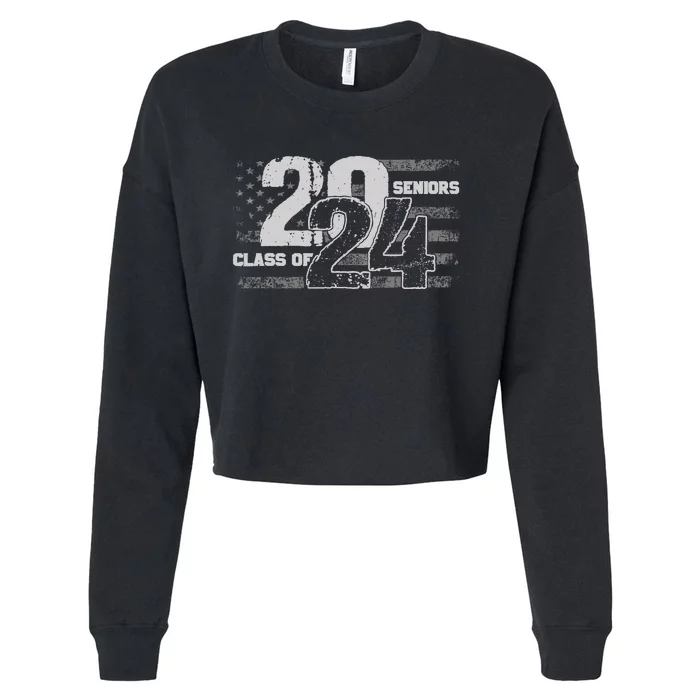 Class Of 2024 Distressed American Flag Seniors Cropped Pullover Crew