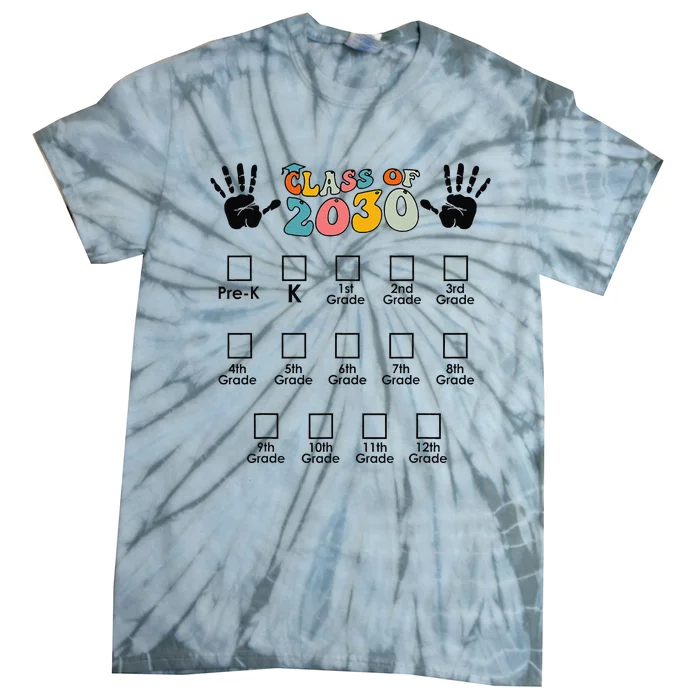 Class Of 2030 Grow With Me Checklist Prek 12th Retro K12 Tie-Dye T-Shirt