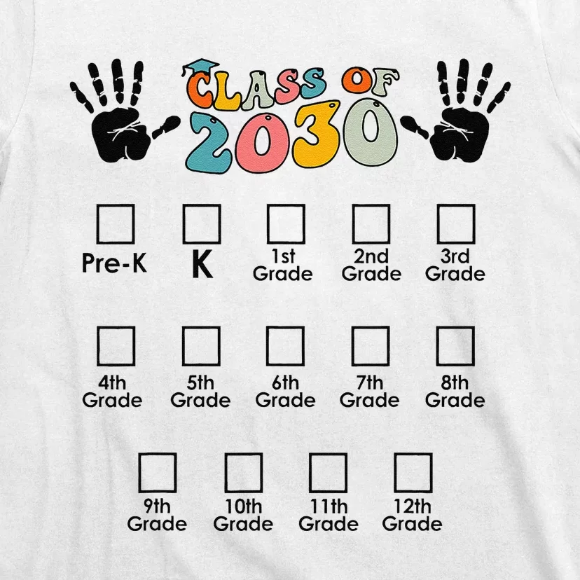 Class Of 2030 Grow With Me Checklist Prek 12th Retro K12 T-Shirt