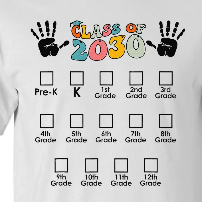 Class Of 2030 Grow With Me Checklist Prek 12th Retro K12 Tall T-Shirt