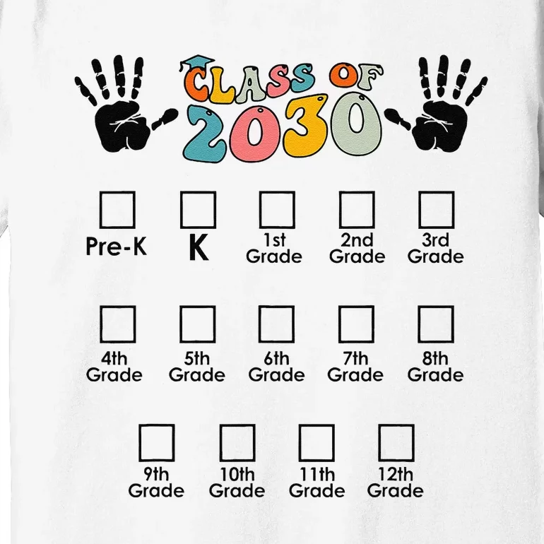 Class Of 2030 Grow With Me Checklist Prek 12th Retro K12 Premium T-Shirt