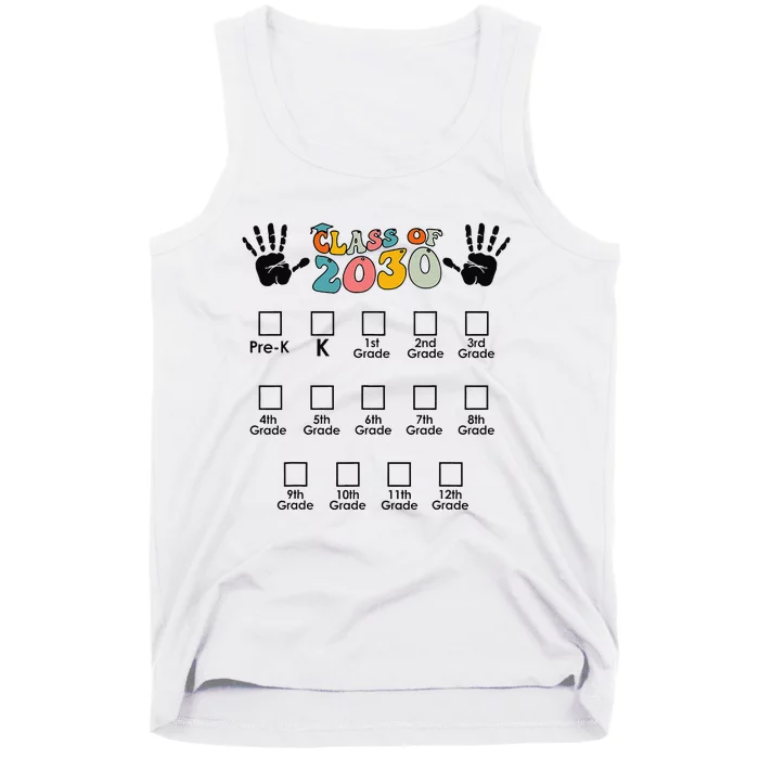 Class Of 2030 Grow With Me Checklist Prek 12th Retro K12 Tank Top