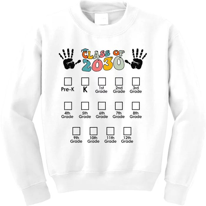 Class Of 2030 Grow With Me Checklist Prek 12th Retro K12 Kids Sweatshirt