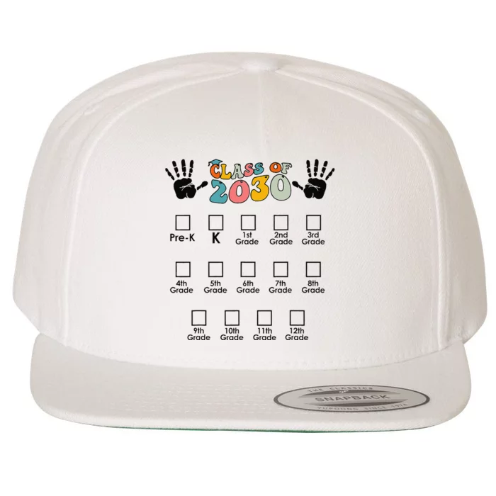 Class Of 2030 Grow With Me Checklist Prek 12th Retro K12 Wool Snapback Cap