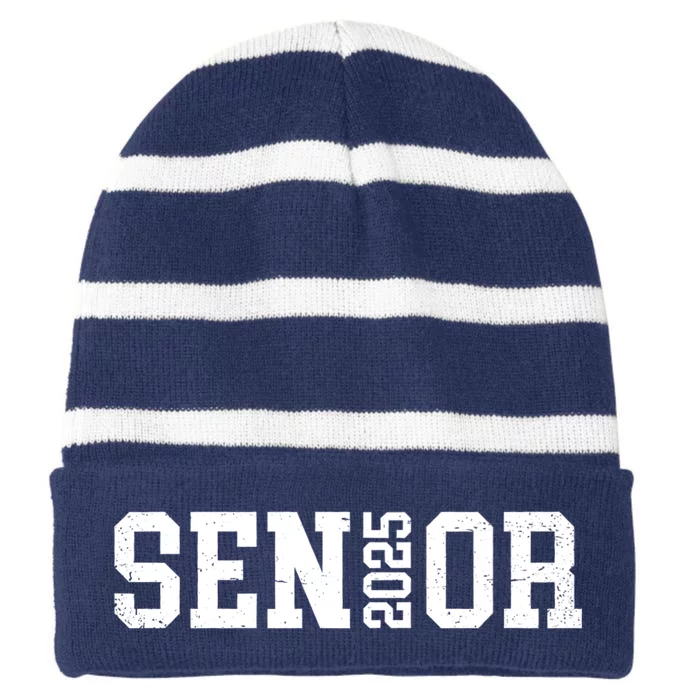 Class Of 2025 Senior 2025 Graduation 2025 Back To School Striped Beanie with Solid Band