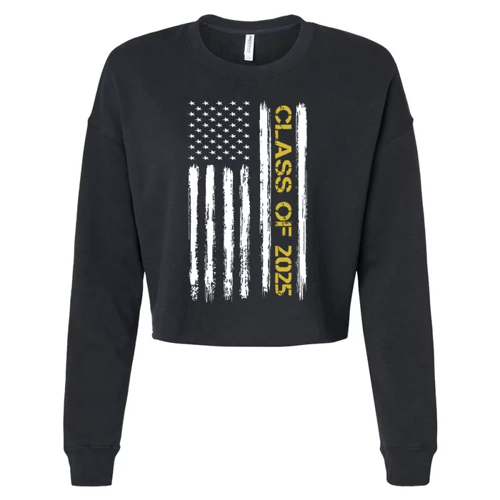 Class Of 2025 Senior Patriotic American Flag Graduation Gift Cropped Pullover Crew