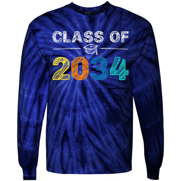 Class Of 2034 Grow With Me First Day Of School Graduation Cute Tie-Dye Long Sleeve Shirt