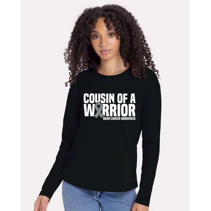 Cousin Of A Warrior Grey Ribbon Brain Cancer Awareness Cool Gift Womens Cotton Relaxed Long Sleeve T-Shirt