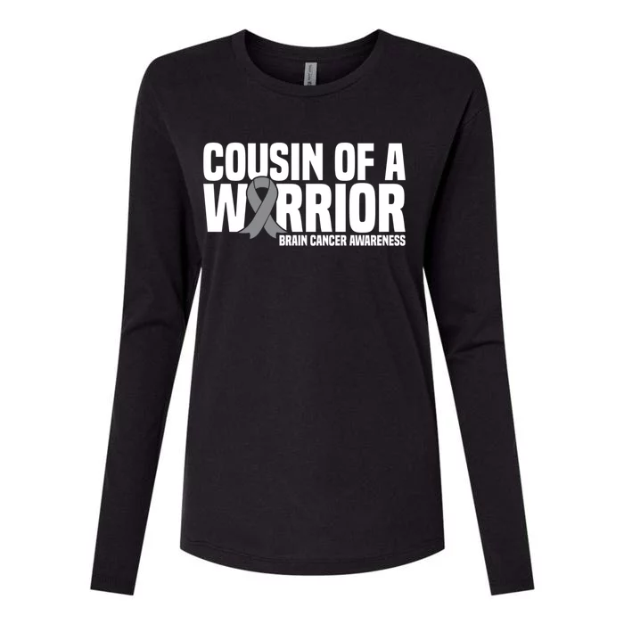 Cousin Of A Warrior Grey Ribbon Brain Cancer Awareness Cool Gift Womens Cotton Relaxed Long Sleeve T-Shirt